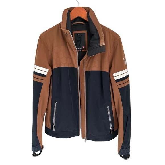 Toni Sailer Brown & Navy Ski Jacket Size 42 Mens With White Stripes & Zippered P - Picture 1 of 7